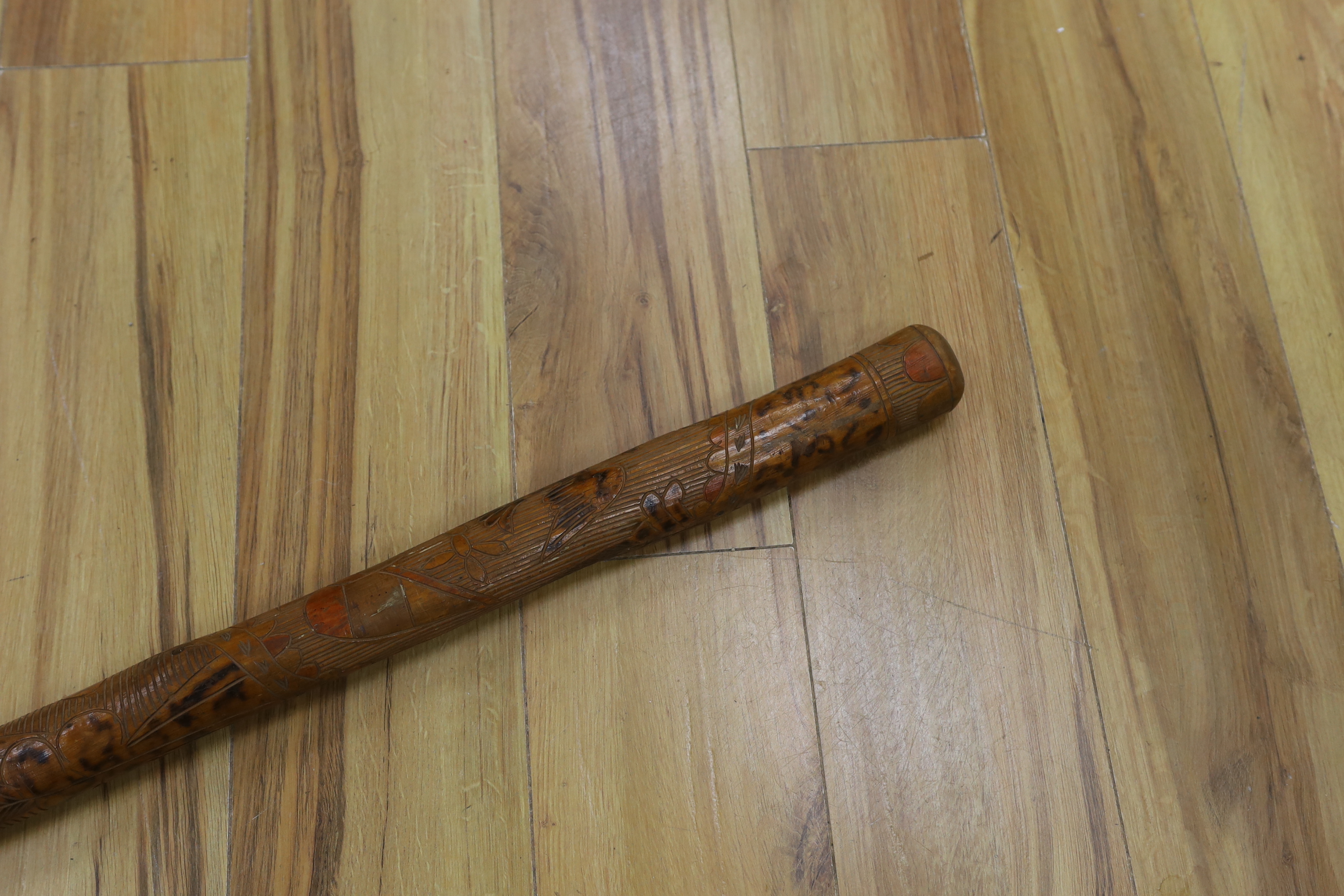 A late 19th/early 20th century Irish carved club, 91.5cm long